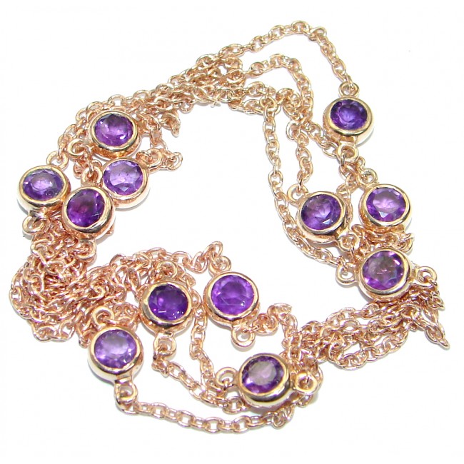 36 inches genuine Amethyst Rose Gold plated over .925 Sterling Silver handmade Necklace