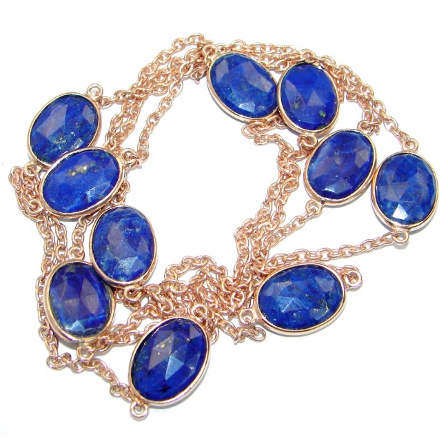 36 inches genuine Lapis Lazuli Rose Gold plated over .925 Sterling Silver Necklace
