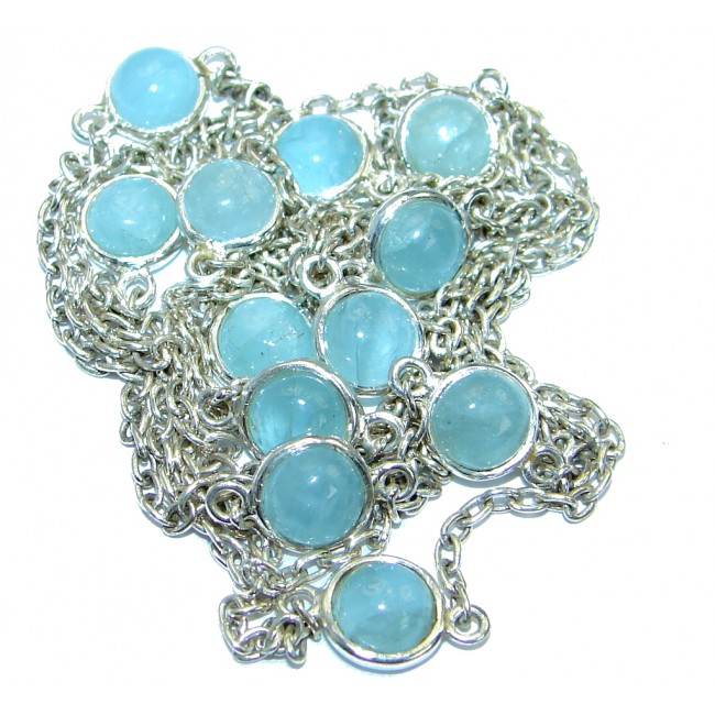 36 inches genuine Aquamarine .925 Sterling Silver handmade Necklace