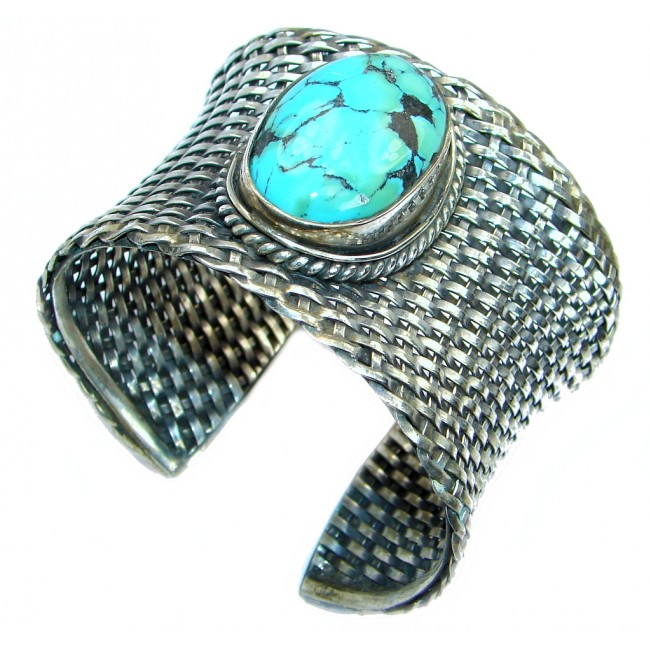 Jumbo Boho Chic Genuine Turquoise Coral Sterling Silver handmade Bracelet / Cuff