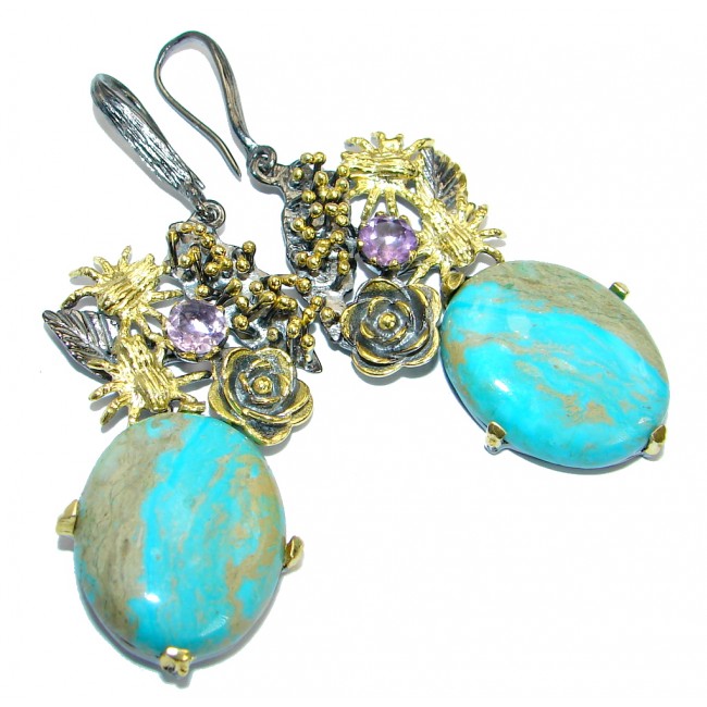 Huge Boho Style Genuine Peruvian Opal Gold over .925 Sterling Silver handmade earrings
