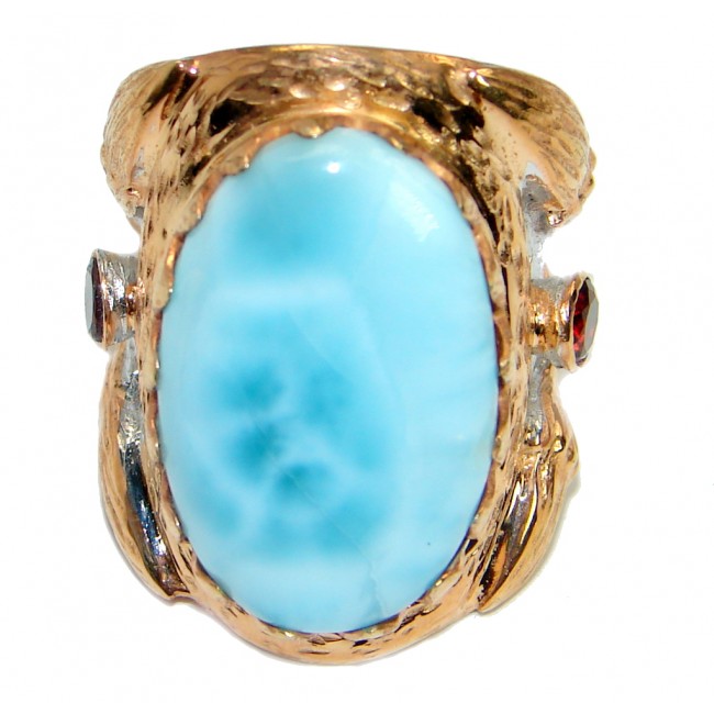 Large genuine Larimar Gold plated over .925 Sterling Silver Ring s. 7