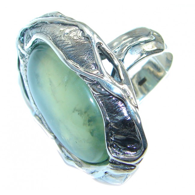 Natural Prehnite .925 Sterling Silver handcrafted Ring Size 7 adjustable