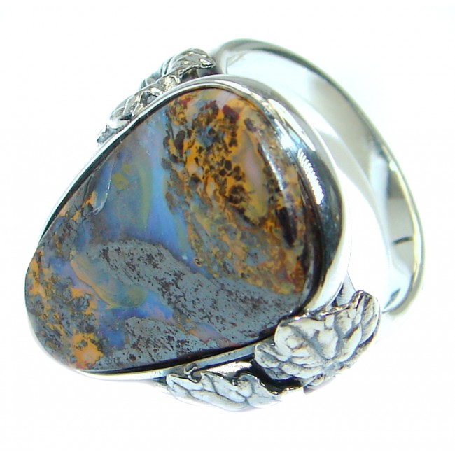 Classic Australian Boulder Opal .925 Sterling Silver handcrafted ring size 7 adjustable