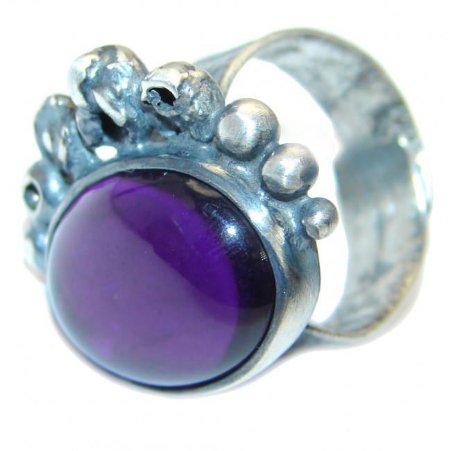 Vintage style Jumbo Unique Style Amethyst Sterling Silver ring; s. 8 adjustable