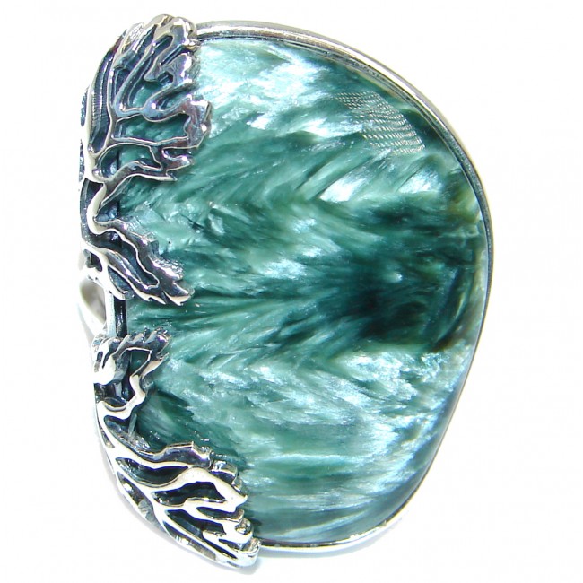Great quality Green Russian Seraphinite Sterling Silver Ring size 7 adjustable