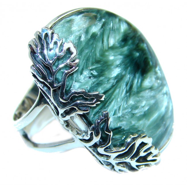 Great quality Green Russian Seraphinite Sterling Silver Ring size 7 adjustable