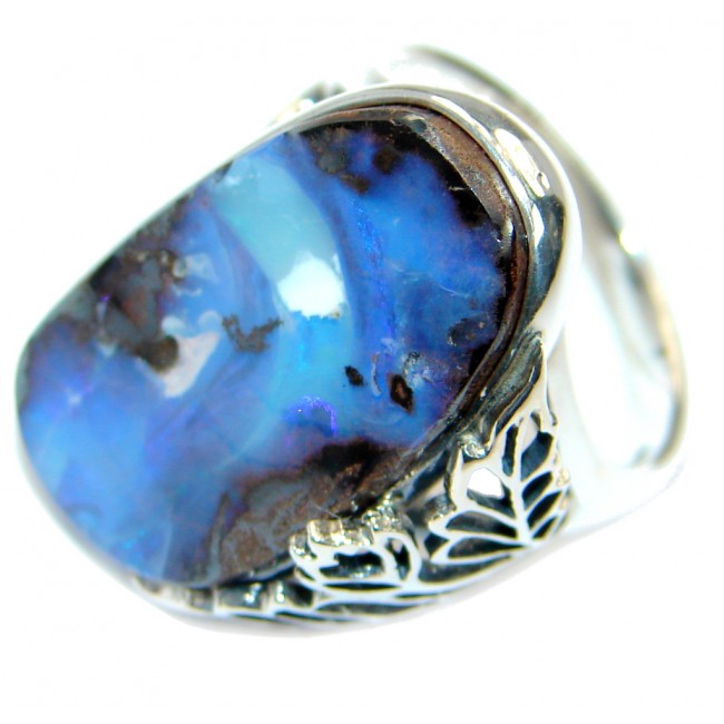 Classic Australian Boulder Opal .925 Sterling Silver handcrafted ring size 7