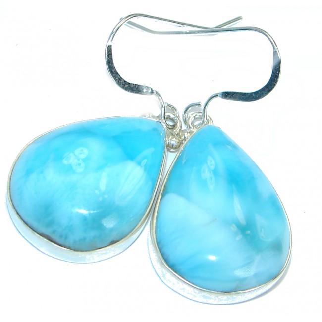 Chunky Precious genuine Blue Larimar .925 Sterling Silver handmade earrings