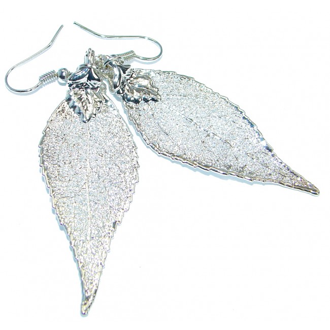 Large Real Leaves Deeped in .925 Sterling Silver earrings