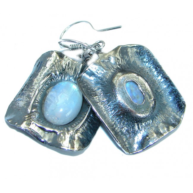 Back in Time Fire Moonstone oxidized .925 Sterling Silver handmade earrings