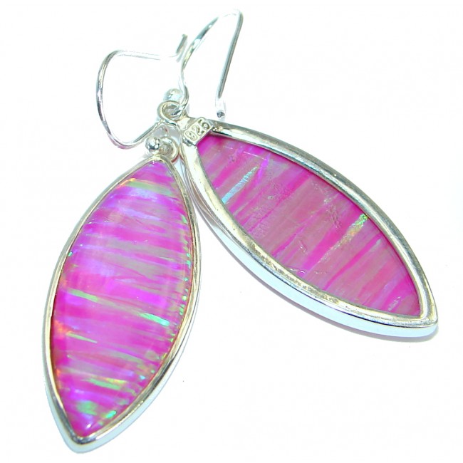 Luxury Lab. Pink Japanese Fire Opal .925 Sterling Silver handmade earrings