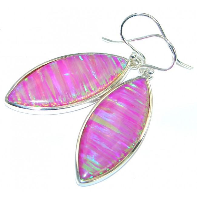 Luxury Lab. Pink Japanese Fire Opal .925 Sterling Silver handmade earrings