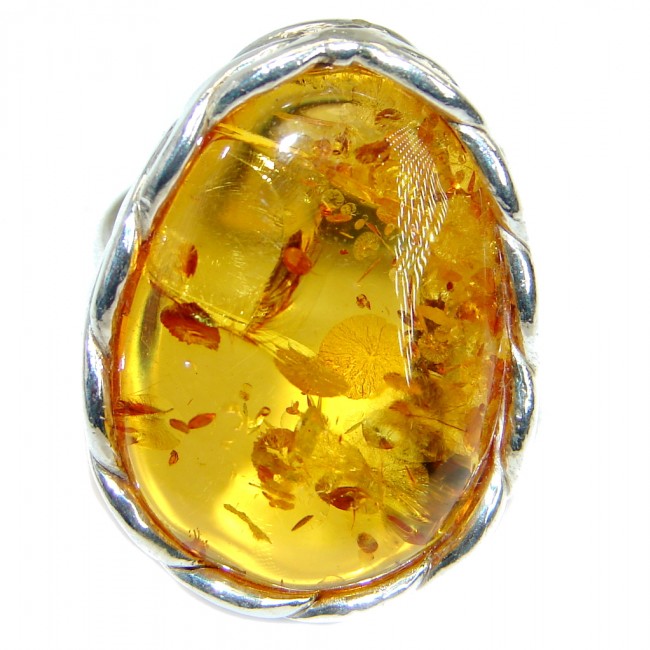 Genuine Baltic Polish Amber Sterling Silver handmade Statment Ring size 7