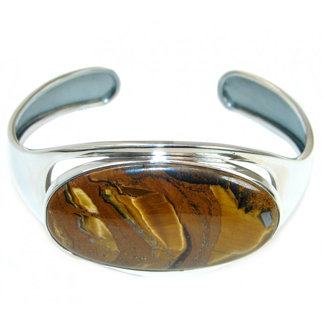 Simply Gorgeous Golden Tigers Eye .925 Sterling Silver Bracelet / Cuff