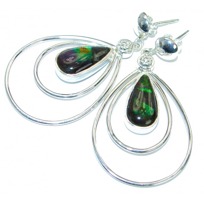 Green Aura genuine Canadian Fire Ammolite .925 Sterling Silver handmade earrings