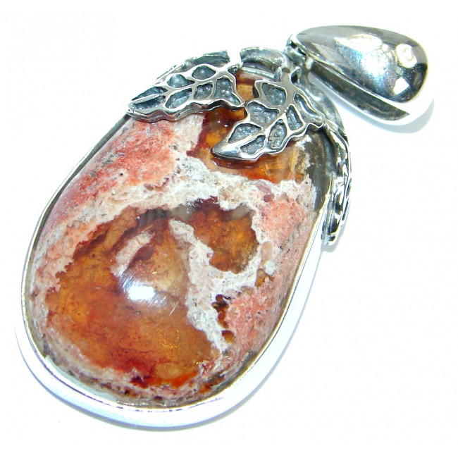 One of the kind Orange Mexican Fire Opal .925 Sterling Silver handmade Pendant