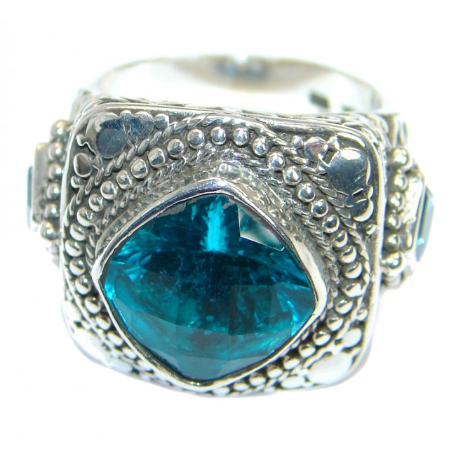 Solid Aqua Topaz .925 Sterling Silver Ring s. 5 3/4