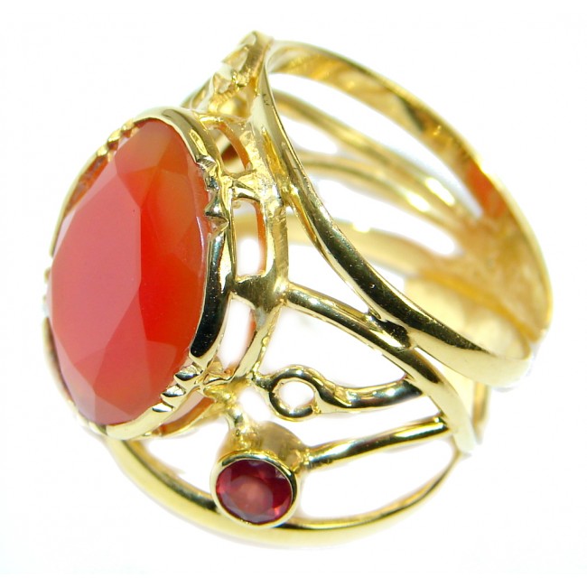 Genuine Orange Carnelian Gold Rhodium plated over Sterling Silver ring s. 8