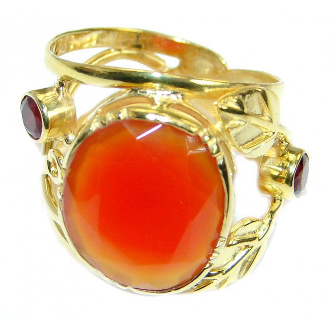 Genuine Orange Carnelian Gold Rhodium plated over Sterling Silver ring s. 8