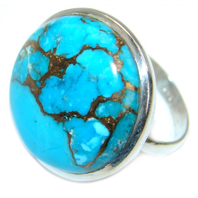 Copper Blue Turquoise Sterling Silver handmade Ring s. 10