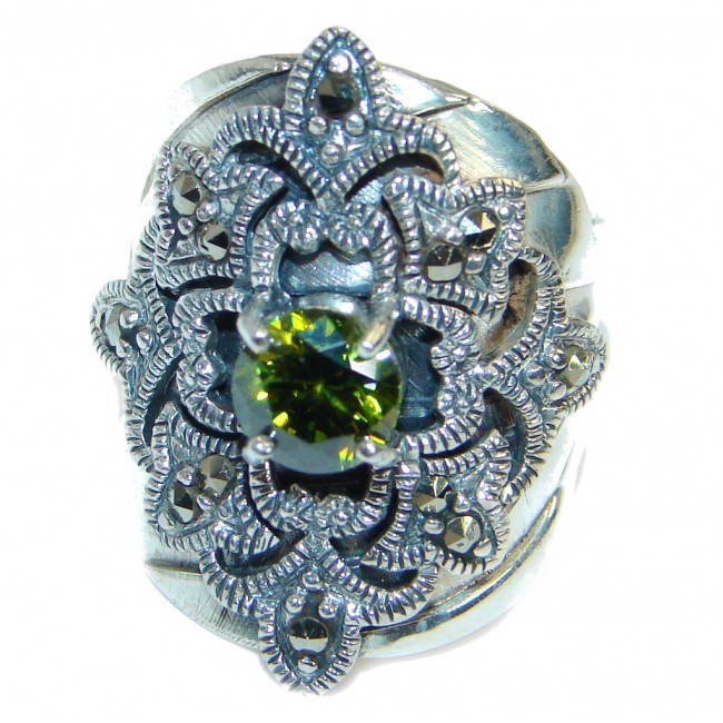Ultra Fancy Cubic Zirconia Marcasite .925 Sterling Silver Cocktail ring s. 6