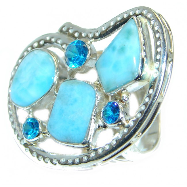 Genuine Larimar .925 Sterling Silver handcrafted Ring s. 8 1/4