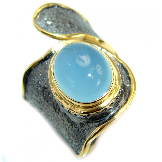 Genuine Chalcedony Agate Gold Rhodium plated over Sterling Silver ring s. 7 adjustable