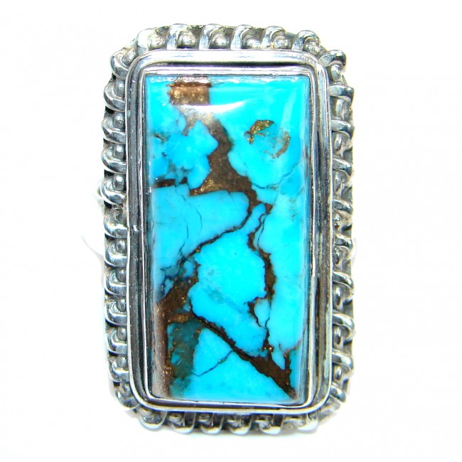 Copper Blue Turquoise .925 Sterling Silver handmade Ring s. 7
