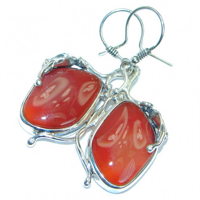 Sublime genuine Orange Carnelian .925 Sterling Silver handmade earrings