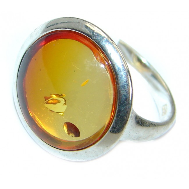 Genuine Baltic Polish Amber Sterling Silver handmade Statment Ring size 7