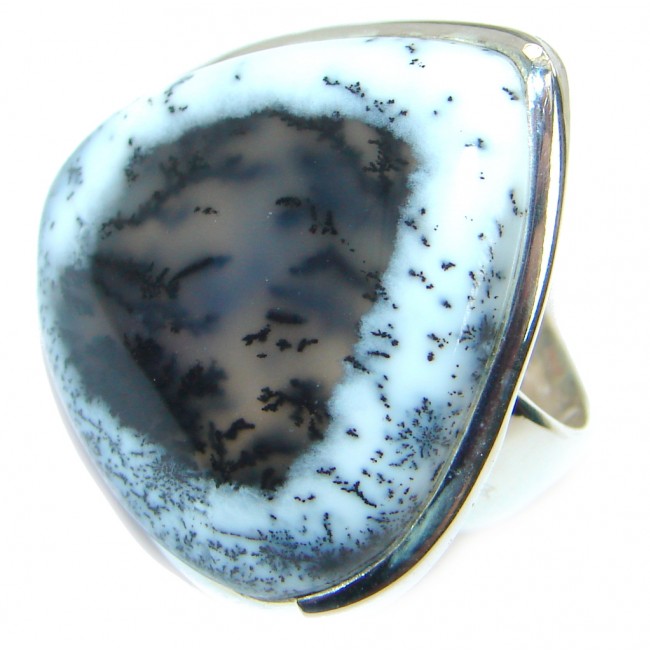 Great Dendritic Agate .925 Sterling Silver hancrafted Ring s. 7