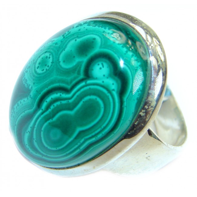 Natural great quality Malachite Sterling Silver handcrafted ring size 8 3/4