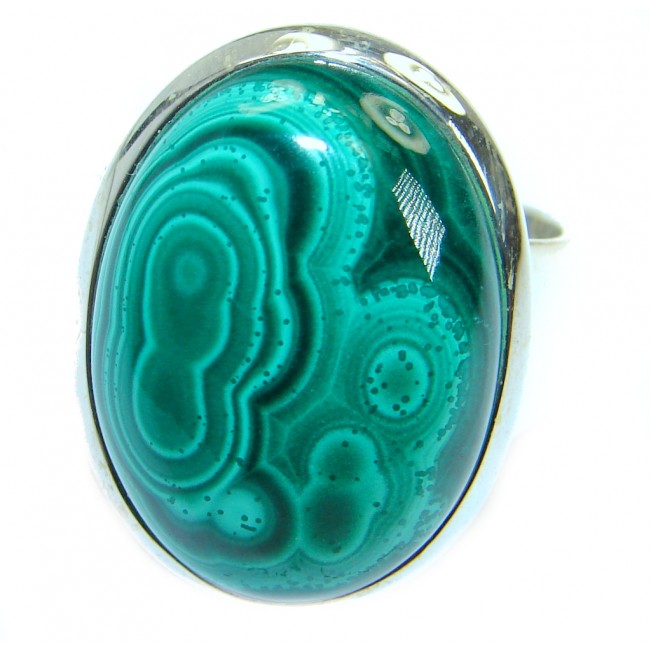 Natural great quality Malachite Sterling Silver handcrafted ring size 8 3/4