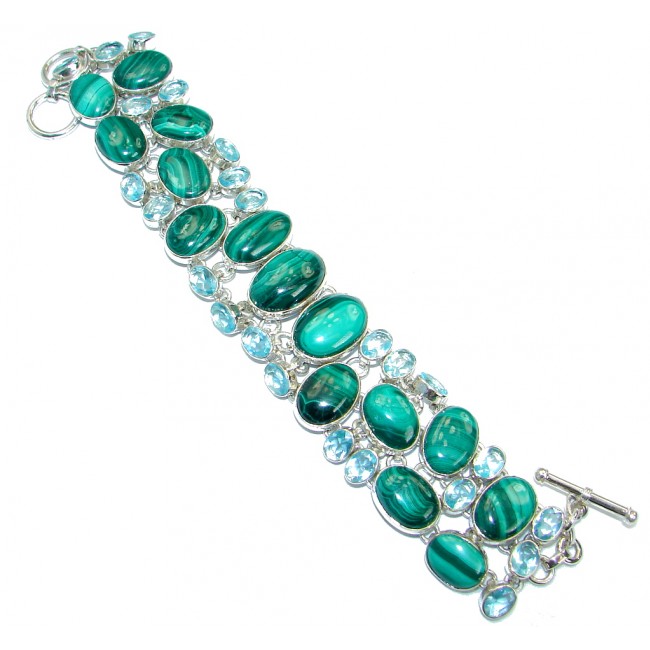 Jumbo Sublime Natural Malachite .925 Sterling Silver handcrafted Bracelet