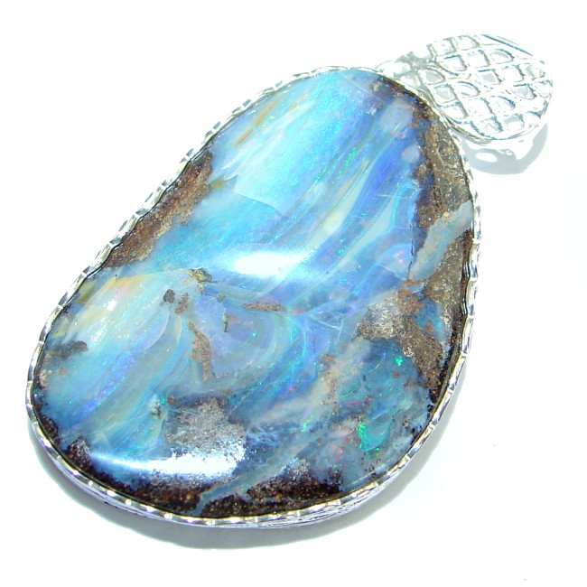 Authentic Natural Australian Boulder Opal Oxidized .925 Sterling Silver handmade Pendant