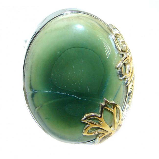 Charming Design authentic Imperial Jasper Two Tones .925 Sterling Silver ring size 7 adjustable