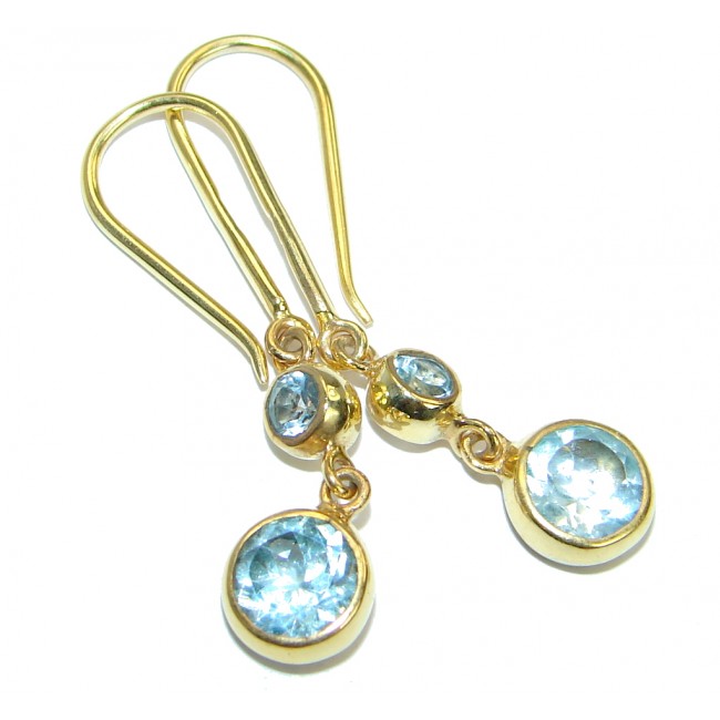 Deluxe genuine Swiss Blue Topaz Gold over .925 Sterling Silver earrings