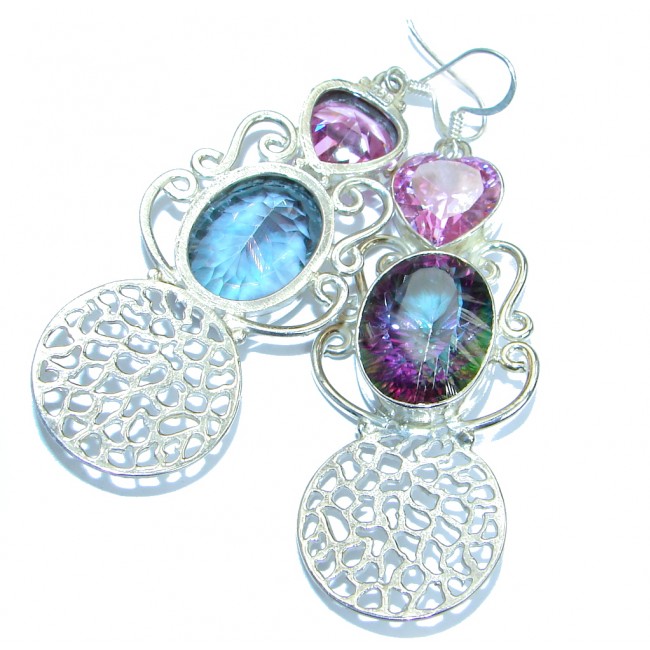 Boho Style Rainbow Magic Cubic Zirconia .925 Sterling Silver handmade earrings