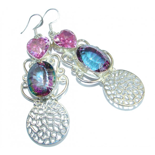 Boho Style Rainbow Magic Cubic Zirconia .925 Sterling Silver handmade earrings