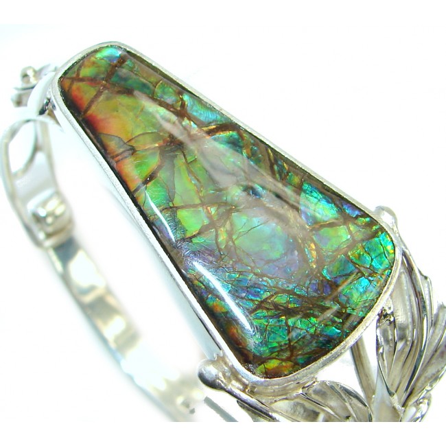 Sublime One in the World Natural Green .925 Ammolite Sterling Silver Bracelet / Cuff