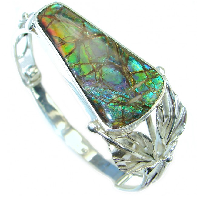 Sublime One in the World Natural Green .925 Ammolite Sterling Silver Bracelet / Cuff