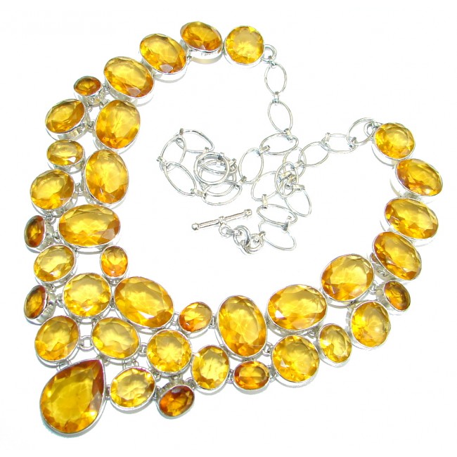 One of the kind Nature inspired simulated Citrine .925 Sterling Silver handmade necklace