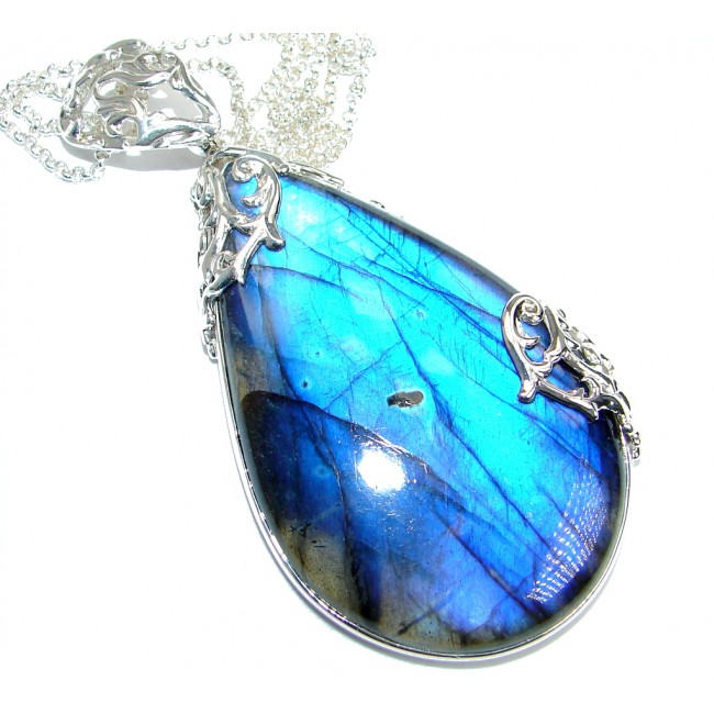 Bohemian Style Fire Labradorite handmade .925 Sterling Silver entirely handcrafted necklace