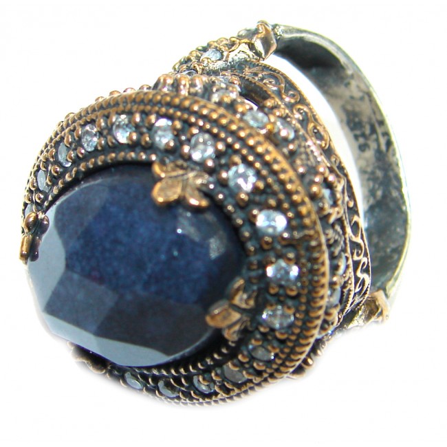 Created Blue Sapphire & White topaz Sterling Silver Ring s. 6