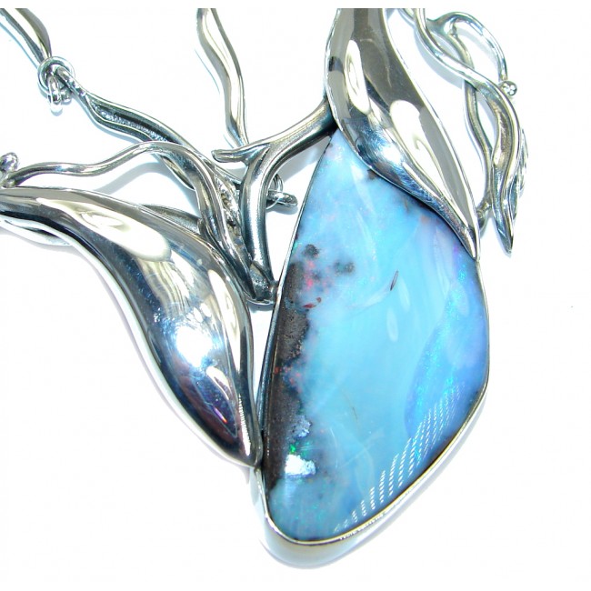 100% Natural Earth Mined Opaque Australian Boulder Opal .925 Sterling Silver handcrafted necklace