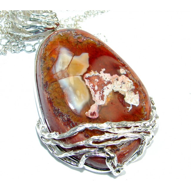 Supreme Quality Great Mexican Fire Opal Oxidized .925 Sterling Silver artisian handmade Necklace