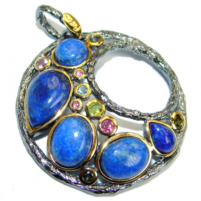 Excellent quality Blue Lapis Lazuli Gold plated over .925 Sterling Silver Pendant