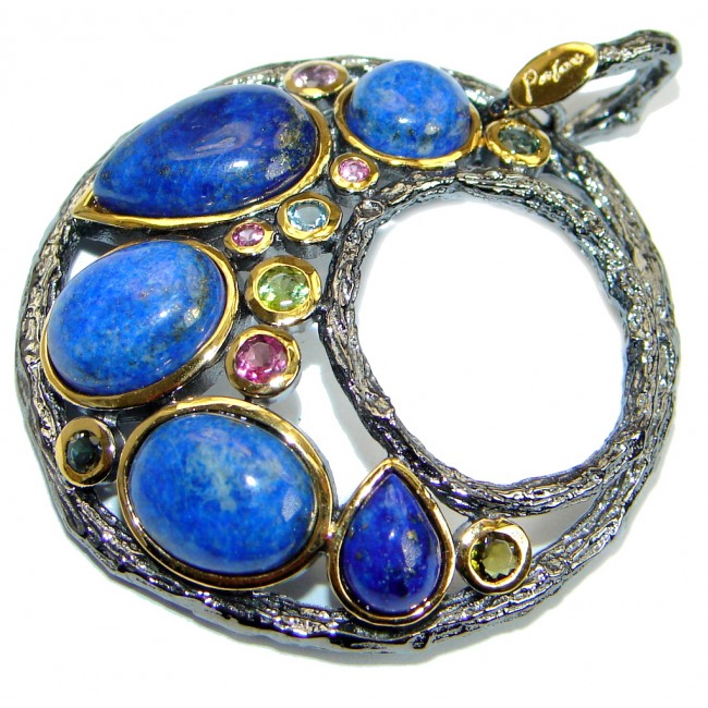 Excellent quality Blue Lapis Lazuli Gold plated over .925 Sterling Silver Pendant