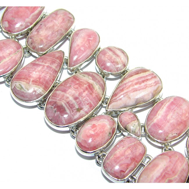 Large 91.8 grams Authentic Pink Rhodochrosite .925 Sterling Silver handmade Bracelet